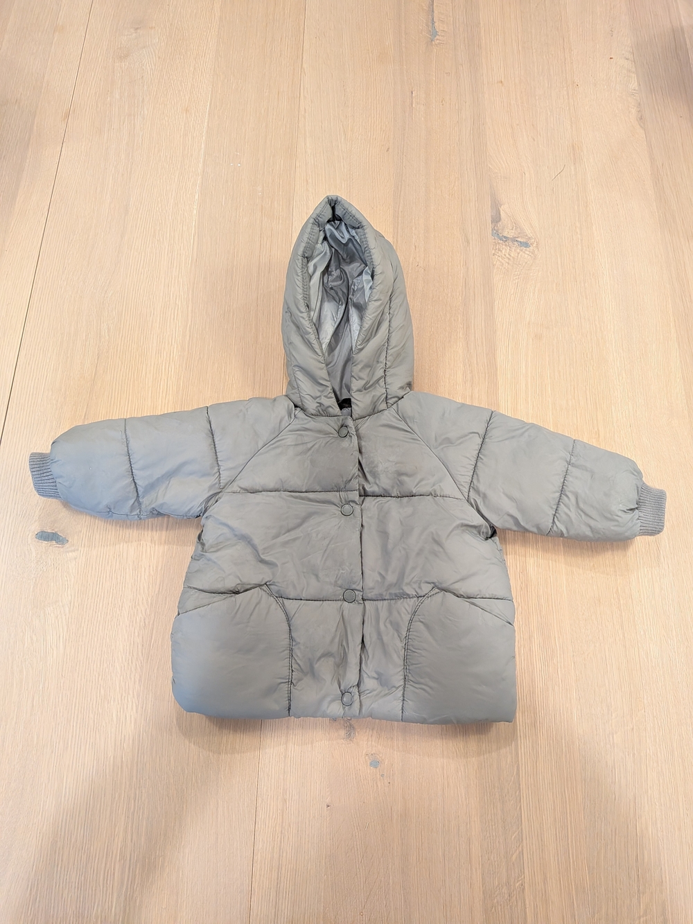 Zara Baby 6-12m Hooded Puffer Jacket - Light Gray